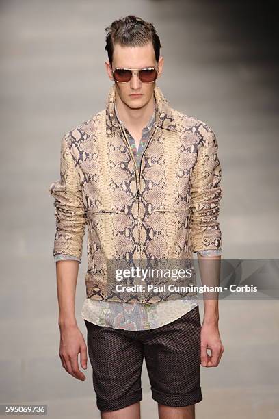 Model on the runway at the James Long New Generation Spring Summer fashion show during London Fashion Week. September 2011