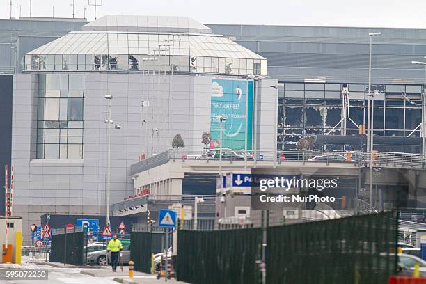 Destructions at the airport Zaventem, security controls around , in Brussels, Belgium, on March 23, 2016. Police continue investigations after...