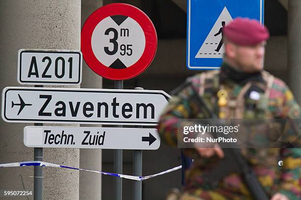 Destructions at the airport Zaventem, security controls around , in Brussels, Belgium, on March 23, 2016. Police continue investigations after...