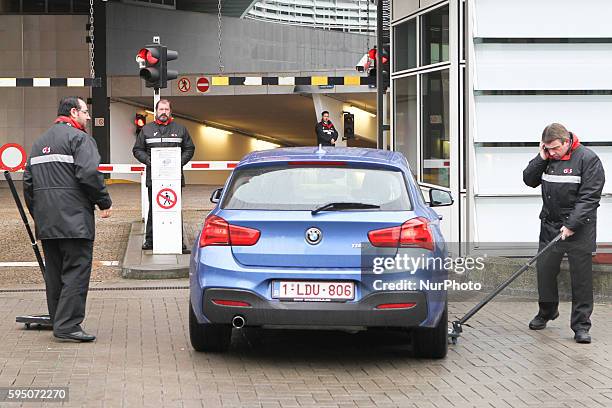 European Parliament in Brussels, security controls , in Brussels, Belgium, on March 23, 2016. Police continue investigations after yesterday's...