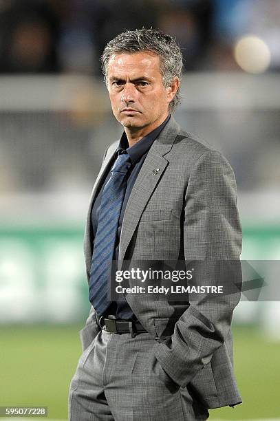 Madrid's coach Jose Mourinho during the UEFA Champions League group G match between AJ Auxerre and Real Madrid CF at Abbe-Deschamps stadium on...