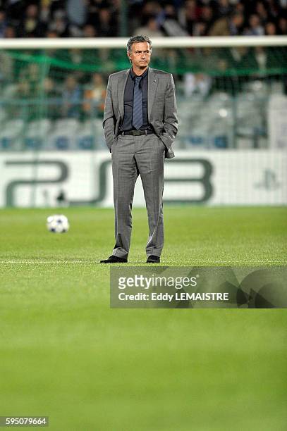 Madrid's coach Jose Mourinho during the UEFA Champions League group G match between AJ Auxerre and Real Madrid CF at Abbe-Deschamps stadium on...