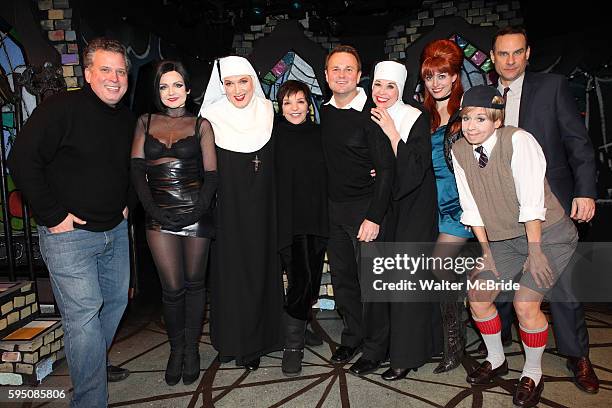 Liza Minnelli, Sam Harris & Billy Stritch visit the cast of 'The Divine Sister' Alison Fraser, Charles Busch, Julie Halston, Amy Rutberg, Jennifer...