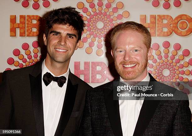 Jesse Tyler Ferguson and guest arrive at the HBO After-Party held to honor the 63rd Primetime Emmy Awards.