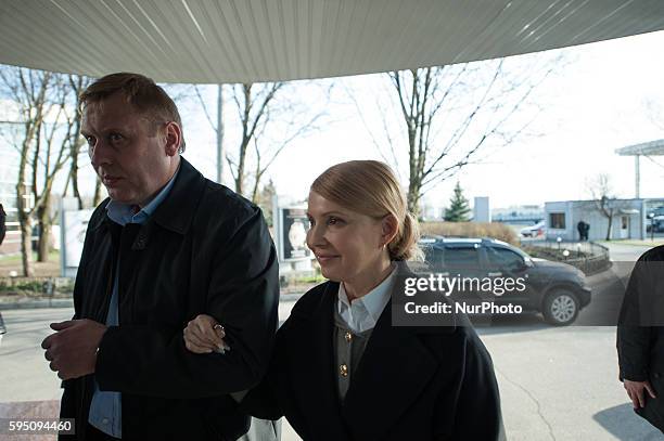 Yulia Tymoshenko went in the airport of Donetsk where she made a press conference about the situation in Ukraine, on April 7, 2014.