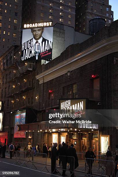Theatre Marquee for the Opening Night Performance of 'Hugh Jackman, Back On Broadway' at the Broadhurst Theatre in New York City.
