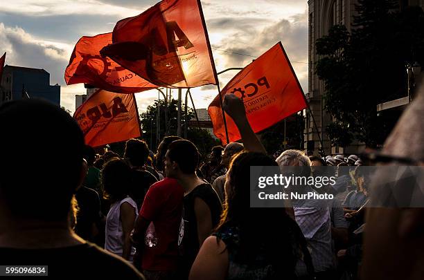 Protesters join the Antifascist rally in Sao Paulo, Brasil, this saturday . 50 years ago, in March 19th, took place in Sao Paulo the 'Marcha da...