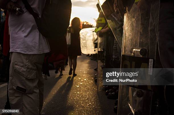 Protesters join the Antifascist rally in Sao Paulo, Brasil, this saturday . 50 years ago, in March 19th, took place in Sao Paulo the 'Marcha da...