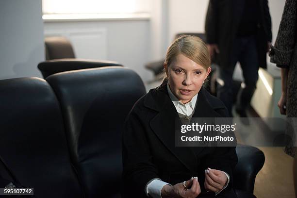 Yulia Tymoshenko went in the airport of Donetsk where she made a press conference about the situation in Ukraine, on April 7, 2014.