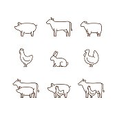 Farm animal outline icon set.