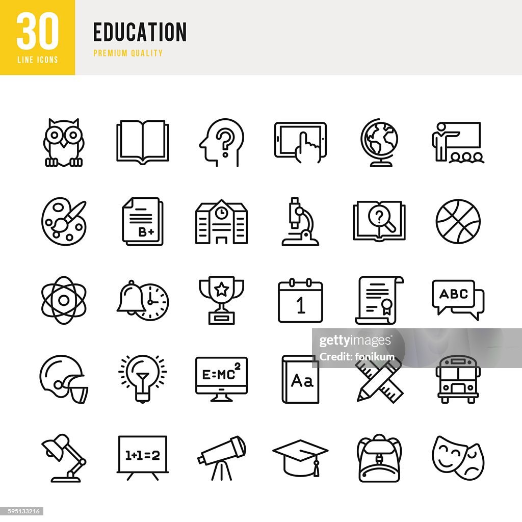 Education - set of thin line vector icons