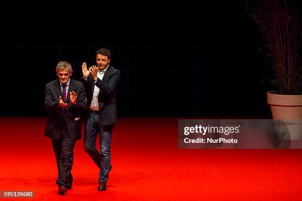 Former Mayor of Turin Sergio Chiamparino with the Italian Prime Minister Matteo Renzi of the Partito Democratico, opened his electoral campaign. He...