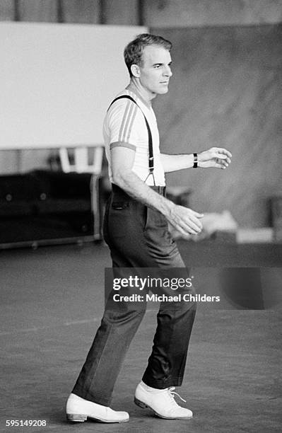 American actor, screenwriter and producer Steve Martin on the set of Musical Pennies from Heaven by director and producer Herbert Ross.