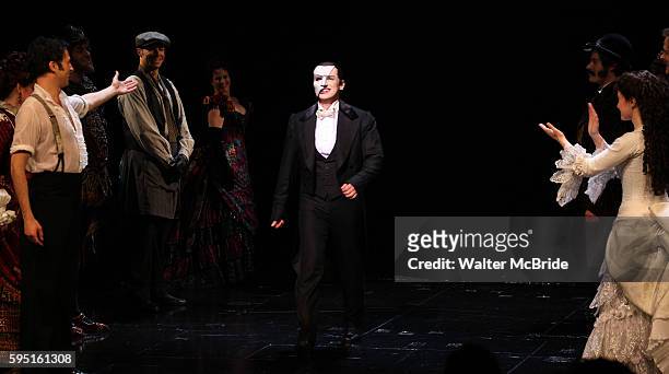 Kyle Barisich, Hugh Panaro & Sierra Boggess during the 'Phantom of the Opera' - 25 Years on Broadway Gala Performance Curtain Call Celebration at the...
