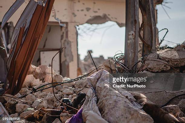 Rubble of a home destroyed after an air strike on November 14, 2015 in Sinjar, Iraq. Kurdish forces, with the aid of months of U.S.-led coalition...