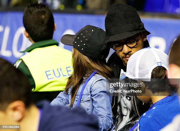 Dani Alves with their children in the match between FC Barcelona and Olympiacos, for the week 10 of the Top 16 Euroleague basketball match at the...