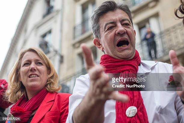 Protesters take part in a demonstration against austerity on April 12, 2014 in Paris. The protest march against the government's austerity measures,...