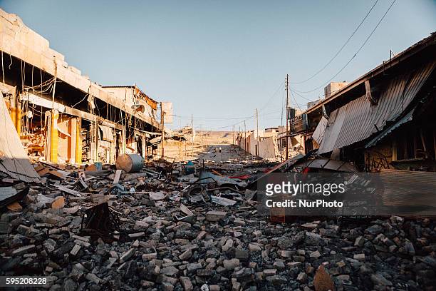 Destroyed area after air strike on November 14, 2015 in Sinjar, Iraq. Kurdish forces, with the aid of months of U.S.-led coalition airstrikes,...