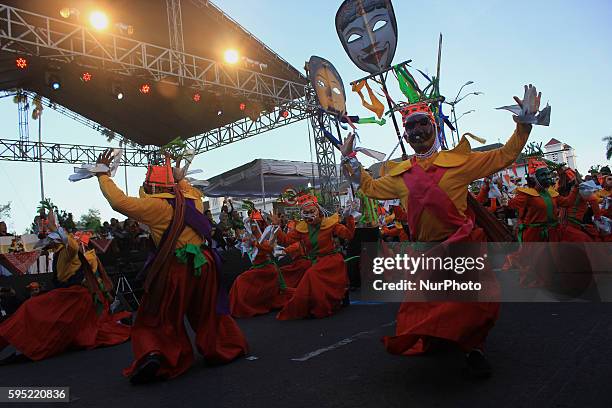 Participants perform during the opening of Yogyakarta Arts Festival in Yogyakarta, Indonesia on August 23, 2016. This annual event featuring a...