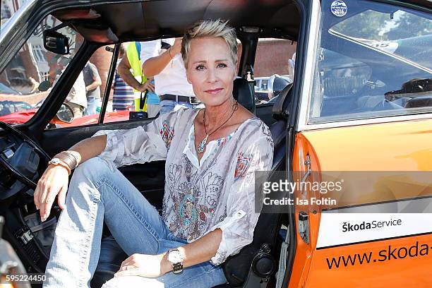 German moderator Sonja Zietlow attends the first day of the Hamburg-Berlin Klassik Rallye on August 25, 2016 in Hamburg, Germany.