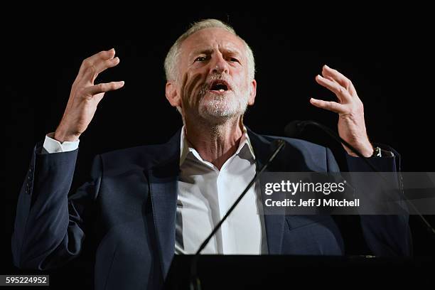 Jeremy Corbyn, Leader of the Labour Party addresses a rally at the Crown Plaza hotel on August 25, 2016 in Glasgow, Scotland. Jeremy Corbyn and Owen...