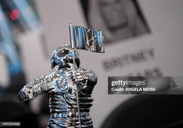 Moon Man" trophy is seen during the 2016 MTV Video Music Awards Press Junket at Madison Square Garden on August 25, 2016 in New York City. The 2016...