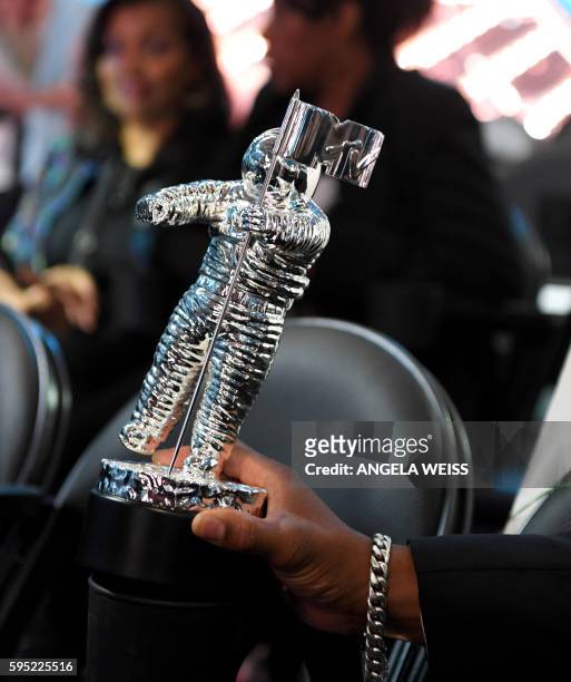 Moon Man" trophy is seen during the 2016 MTV Video Music Awards Press Junket at Madison Square Garden on August 25, 2016 in New York City. The 2016...