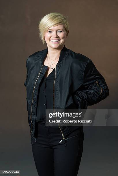 Irish novelist Cecelia Ahern attends a photocall at Edinburgh International Book Festival at Charlotte Square Gardens on August 25, 2016 in...