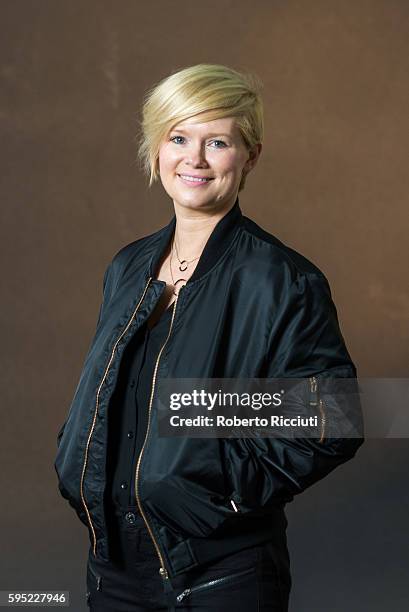 Irish novelist Cecelia Ahern attends a photocall at Edinburgh International Book Festival at Charlotte Square Gardens on August 25, 2016 in...