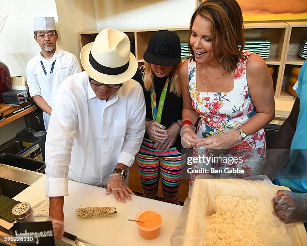 Chef Masaharu Morimoto, Olympian Bethany Maddox Sands and Journalist Hannah Storm attend Celebrity Chefs Present 2016 US Open Food Tasting at USTA...