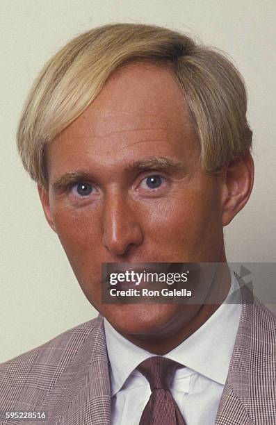 Roger Stone attends Roger Stone Exclusive Photo Session on August 19, 1987 at Alan Flusser Boutique in New York City.