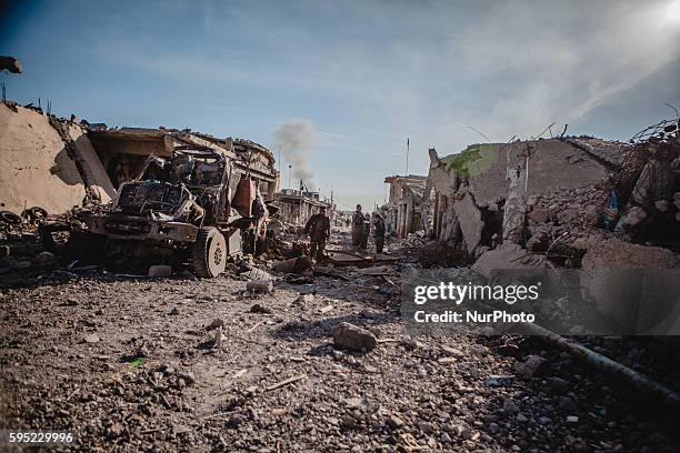 Kurdish Peshmerga soldiers on November 14, 2015 in Sinjar, Iraq. Kurdish forces, with the aid of months of U.S.-led coalition airstrikes, liberated...