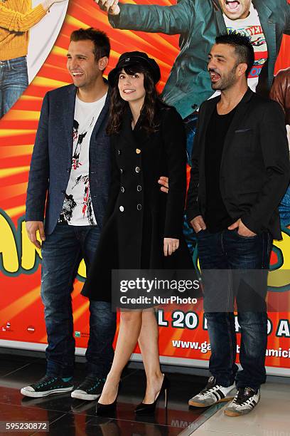 Actors Pio D'Antini; Amedeo Grieco; Alessandra Mastronardi attends "Friends as we" photocall in Rome - Cinema Adriano