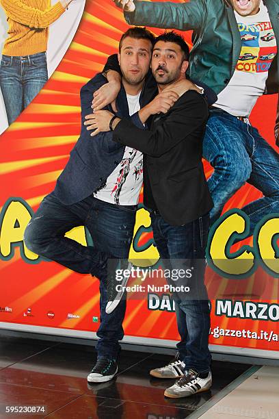 Actors Pio D'Antini and Amedeo Grieco attends "Friends as we" photocall in Rome - Cinema Adriano