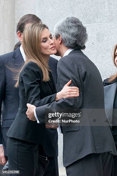 Princess Letizia of Spain attend the state funeral for former Spanish prime minister Adolfo Suarez at the Almudena Cathedral on March 31, 2014 in...