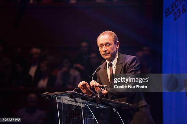 Paris mayor Bertrand Delanoe gives a speech during a rally dedicated to the French Socialist party's candidate for the upcoming municipal elections...