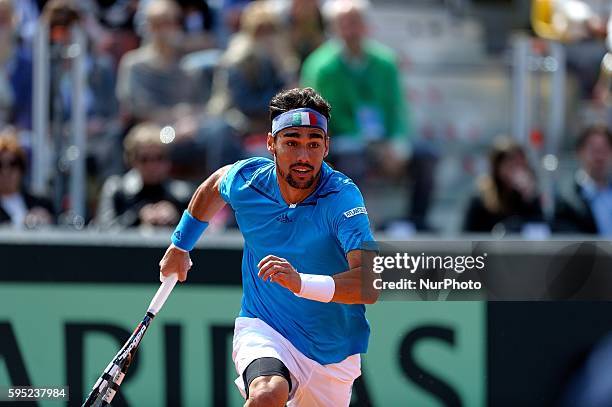 Fabio Fognini of Italy during his straight sets victory against Andy Murray of Great Britain during day three of the Davis Cup World Group Quarter...