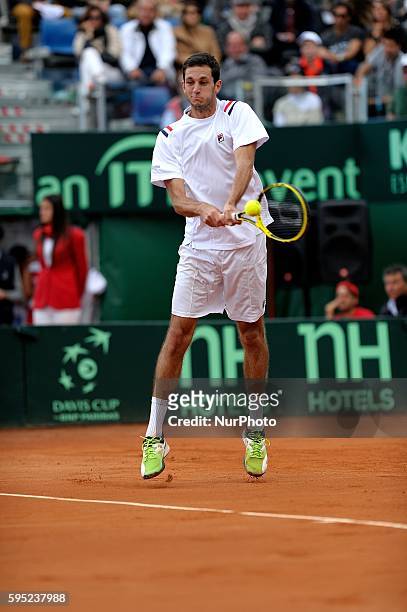 James Ward of Great Britain during the fifth and decisive rubber against Andreas Seppi of Italy during day three of the Davis Cup World Group Quarter...