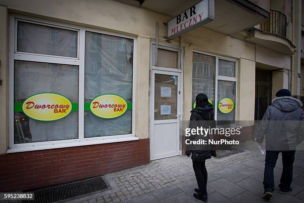 March 2016 - A milk bar in the center of the city is seen which is being renovated. Milk bars used to be a staple of Polish society, providing...