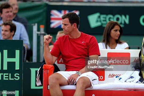 James Ward of Great Britain during the fifth and decisive rubber against Andreas Seppi of Italy during day three of the Davis Cup World Group Quarter...