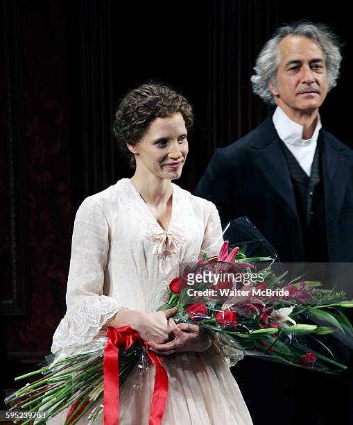 Jessica Chastain & David Strathairn during the Broadway Opening Night Performance Curtain Call for 'The Heiress' at The Walter Kerr Theatre on in New...