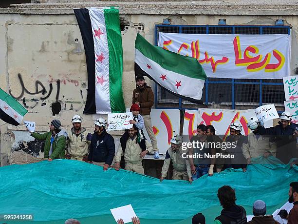 Photos of the demonstration, which came out today in the city of Daraa on the occasion Khmaxh years after the start of the Syrian revolution from the...