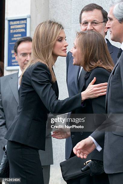 Princess Letizia of Spain attend the state funeral for former Spanish prime minister Adolfo Suarez at the Almudena Cathedral on March 31, 2014 in...