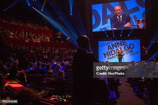 Paris mayor Bertrand Delanoe gives a speech during a rally dedicated to the French Socialist party's candidate for the upcoming municipal elections...