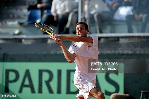 James Ward of Great Britain during the fifth and decisive rubber against Andreas Seppi of Italy during day three of the Davis Cup World Group Quarter...