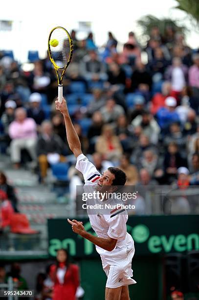 James Ward of Great Britain during the fifth and decisive rubber against Andreas Seppi of Italy during day three of the Davis Cup World Group Quarter...