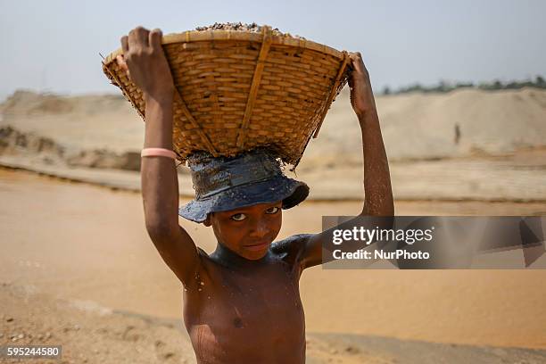 Child works in a stone mine at Jaflong , Sylhet on March 18, 2016.