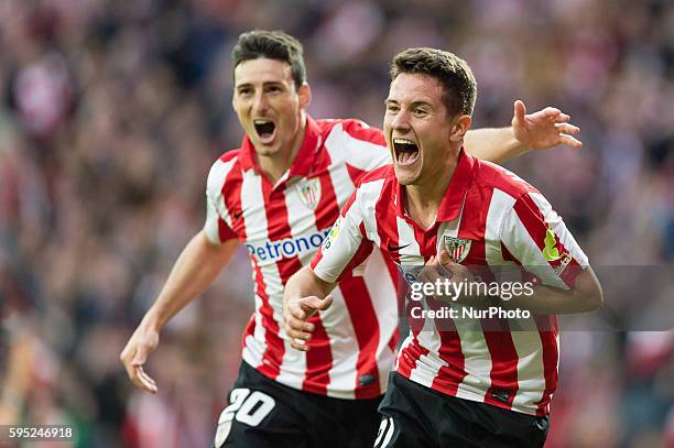 Bilbao, 27 of April at the match of the week 35 of the spanish Liga BBVA between Athletic de Bilbao and Sevilla FC Ander Herrera celebrates his goal...