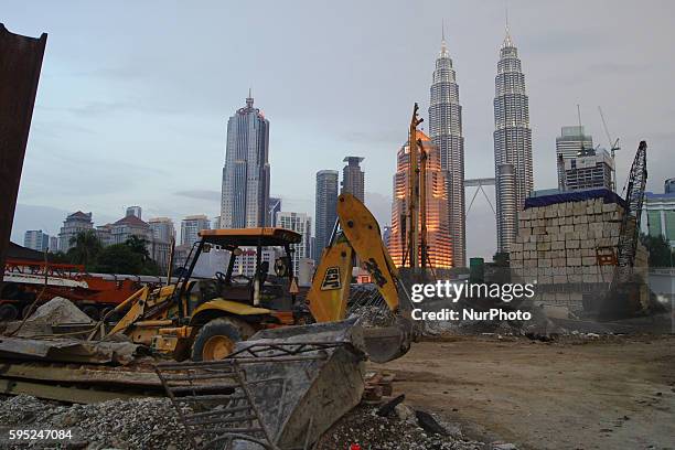 View of Petronas Twin towers in Kuala Lumpur seen from Kampung Baru enclave. Kuala Lumpur, Malaysia, on 23th March 2016.