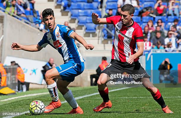 March 20- SPAIN: Marco Asensio and De Marcos during the match between FC Barcelona and Athletic Club, corresponding to the week 30 of the spanish...